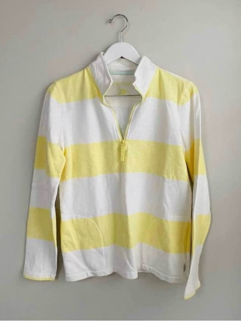 Orvis Yellow & White Striped Nantucket Quarter-Zip Beach Sweater